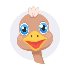 Cartoon Ostrich head, wild animal baby ostrich face.