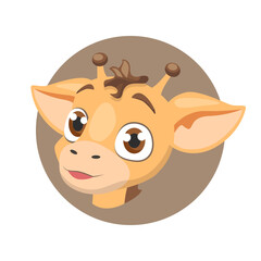 Cartoon Giraffe head, wild animal baby giraffe face.