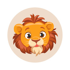 Cartoon Lion head, wild animal baby lion face.