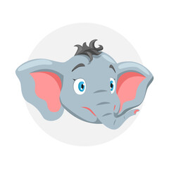 Cartoon Elephant head, wild animal baby elephant face.