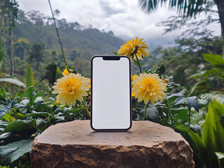 Aesthetic Clean Graphic White Blank Smartphone screen display template with Floral Accent