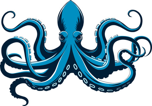 mythological blue kraken on white background