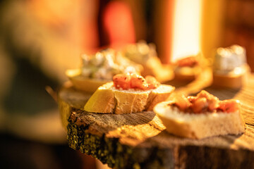 Mini Caprese skewers with mozzarella, tomatoes, and basil, beautifully arranged. Ideal for catering brochures, party platters, or Italian-themed events, emphasizing freshness.