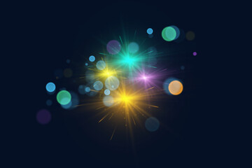 Festive Fireworks. Colorful explosion of multicolored bright fireworks lights on transparent background for design and illustrations. Vector