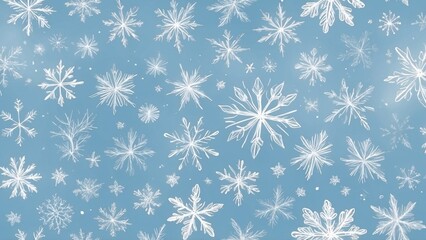 Whimsical snowflakes pattern on a light blue background for winter season designs