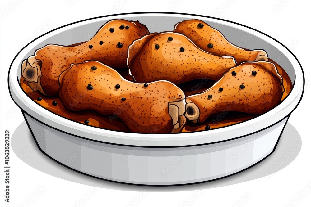 Aufkleber simple drawing of chicken drumsticks in a marinade, with soft colors and gentle shading on a white b