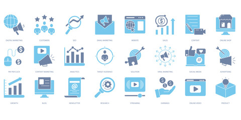 Digital marketing icons set. Set of editable stroke icons.Set of Digital marketing