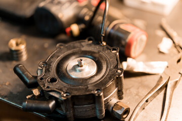Close-Up of an Automotive Fuel Pump Component on a Workbench