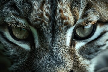 Obraz premium Lynx close-up portrait, piercing gaze, background in various shades of gray .