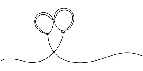 Balloons Continuous Line Illustration, A simple minimalistic continuous unbroken line drawing of a balloon, perfect as a logo or design element for party supplies, celebrations, or playful designs.