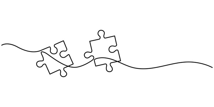 recommend clip art: Puzzle pieces continuous line drawing. Problem solving solution business concept Vector illustration, Three puzzle pieces of one continuous line drawn. One hand-drawn line of jigsaw puzzle element. 