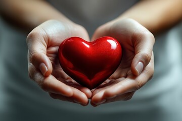 Obraz premium Hands holding a red heart on a white background, a concept for World Health Day
