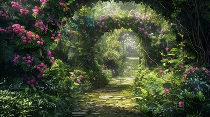 A hidden pathway covered in lush greenery leads to a secret garden within the garden where the most enchanting and rare flowers can be found.