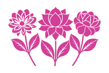 Elegant Flower and Leaves Set - Minimalist Botanical Vector Illustration for Floral Decor, Garden Art & Natural Design