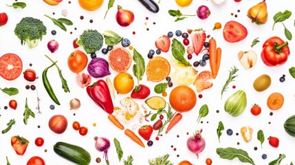 Obraz premium Discover the joy of healthy eating with colorful fruits and vegetables arranged in a heart shape