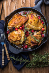 Roasted chicken for Thanksgiving or Christmas holiday dinner