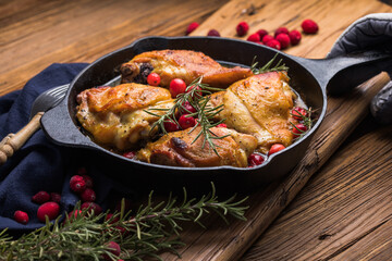 Roasted chicken for Thanksgiving or Christmas holiday dinner