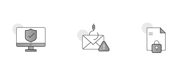 Email and Communication Security. Icons Included: Phishing Email, Locked File, Shielded Computer