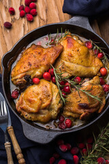 Roasted chicken for Thanksgiving or Christmas holiday dinner