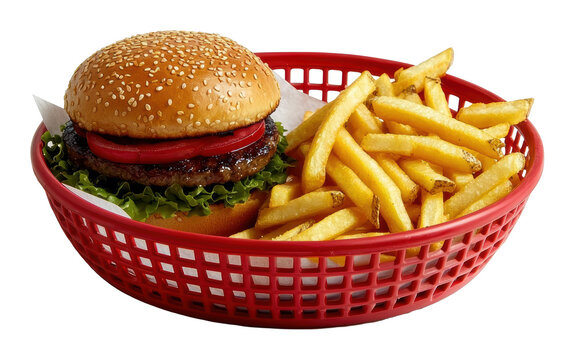 Savor a delicious burger and crispy fries for a perfect meal experience transparent background