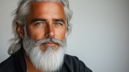 The man exudes wisdom, showcasing his elegance and confidence in a serene moment