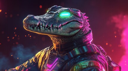 crocodile robot with neon colours