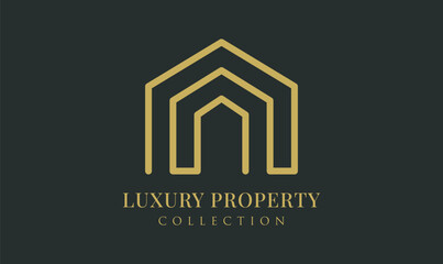 Modern luxury golden property line logo design house and real estate concept logo