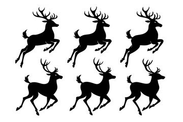 A collection of different deer silhouette, Collection of reindeer silhouette isolated on white background. vector illustration