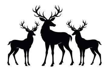 A collection of different deer silhouette, Collection of reindeer silhouette isolated on white background. vector illustration