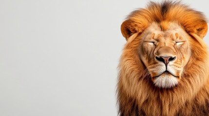 Fototapeta premium Majestic Male Lion with Closed Eyes, showcasing power, tranquility, wisdom, leadership, and grace.