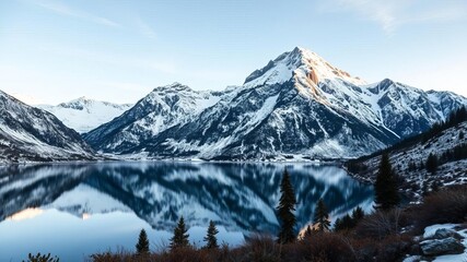 A stunning view of snow-capped mountains reflecting in a crystal-clear lake, lake, nature