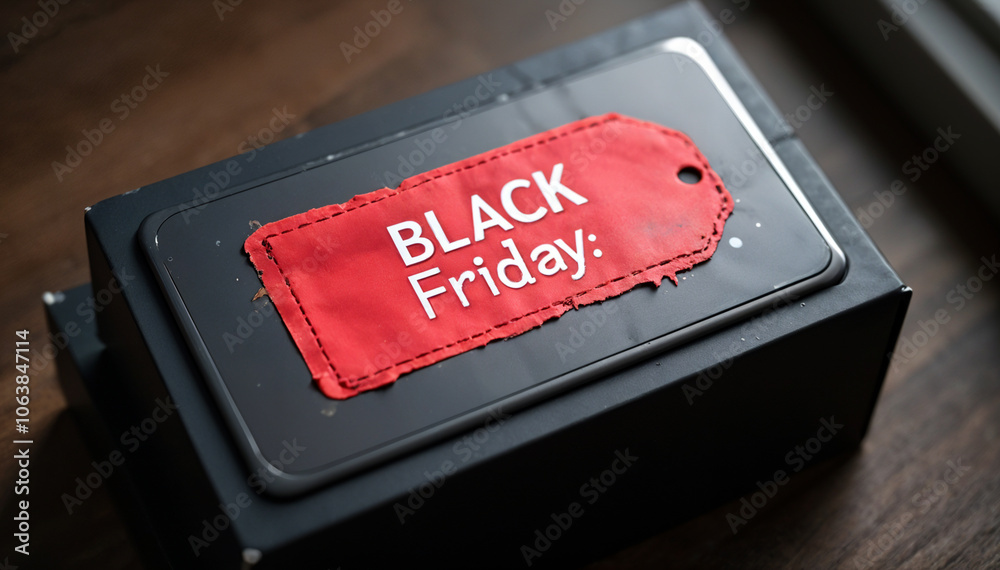 Wall mural black friday sale label on a next-gen smartphone in a sleek, stylish technology store