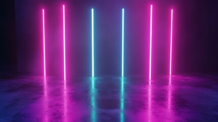 Dark futuristic room with neon lines on walls