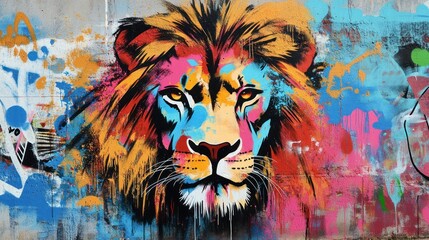 Vibrant Lion Graffiti Mural
