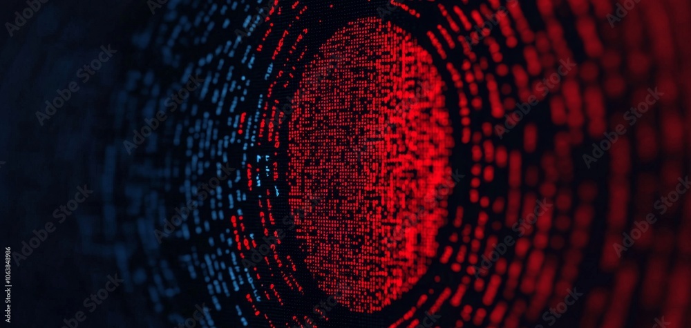Poster abstract digital pattern in red and black, representing data flow and connectivity in modern technol