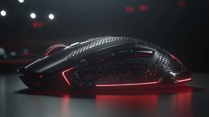 Obraz premium Black and Red Gaming Mouse with RGB Lighting