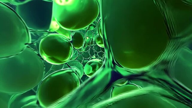 Green Abstract Background with Bubbles and Organic Shapes Morphing and Moving Slowly