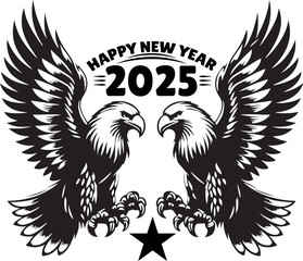 Happy New Year 2025 Eagle bird silhouette vector design. 