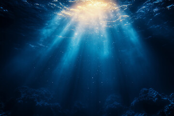 Glowing Spotlight underwater, accented by glittering sparkles to create a magical, dramatic effect