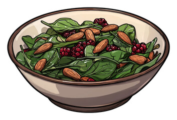 Fresh spinach salad with almonds and berries a healthy recipe for nutritious eating transparent background