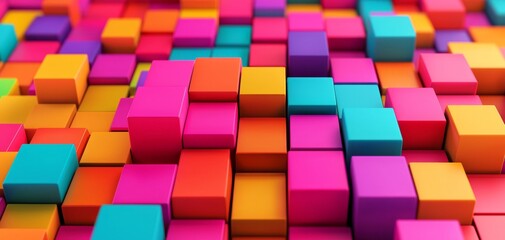Colorful 3D cubes arranged in a playful pattern, showcasing vibrant hues of pink, blue, yellow, and orange.