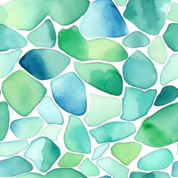 Watercolor Sea Glass Seamless Pattern, Sea Glass Image, Coastal Decor, Beach Decor, Beach Pattern, Seaglass
