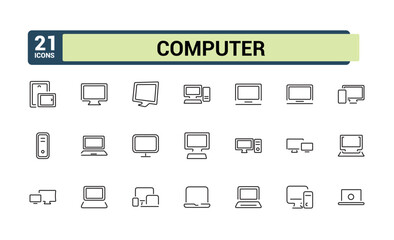Computer Parts line web icon set. Related to symbol, rom, technology, wire, internet, headphone, webcam, power supply. Outline symbol collection. Editable vector stroke.