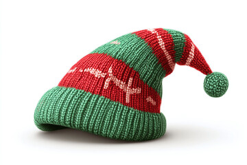 Illustration of an elf hat with green and red stripes. Isolated on a white background.