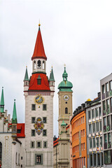 Old townhall tower, and Church of the Holy Spirit, Germany, Bavaria, Munich,