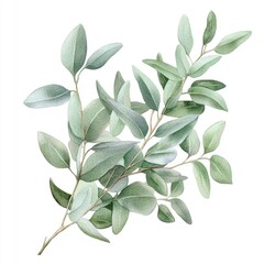 Fototapeta premium Chic Olive Branch Watercolor Illustration with Eucalyptus and Anemone Blooms