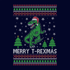 Merry T-Rexmas - Ugly Christmas sweater designs - vector Graphic