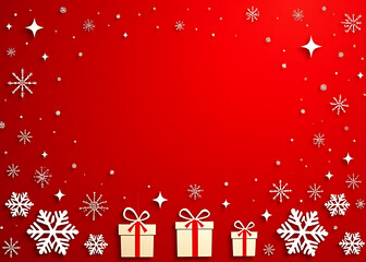 A red Christmas card featuring a decorative design of snowflakes stars and gifts all rendered in vector style as an EPS 10 file