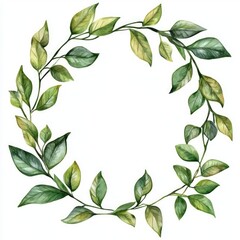 Naklejka premium Leafy Botanical Watercolor Frame in Fresh Green Shades