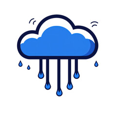 A stylized blue cloud with rain droplets, ideal for weather-related themes.